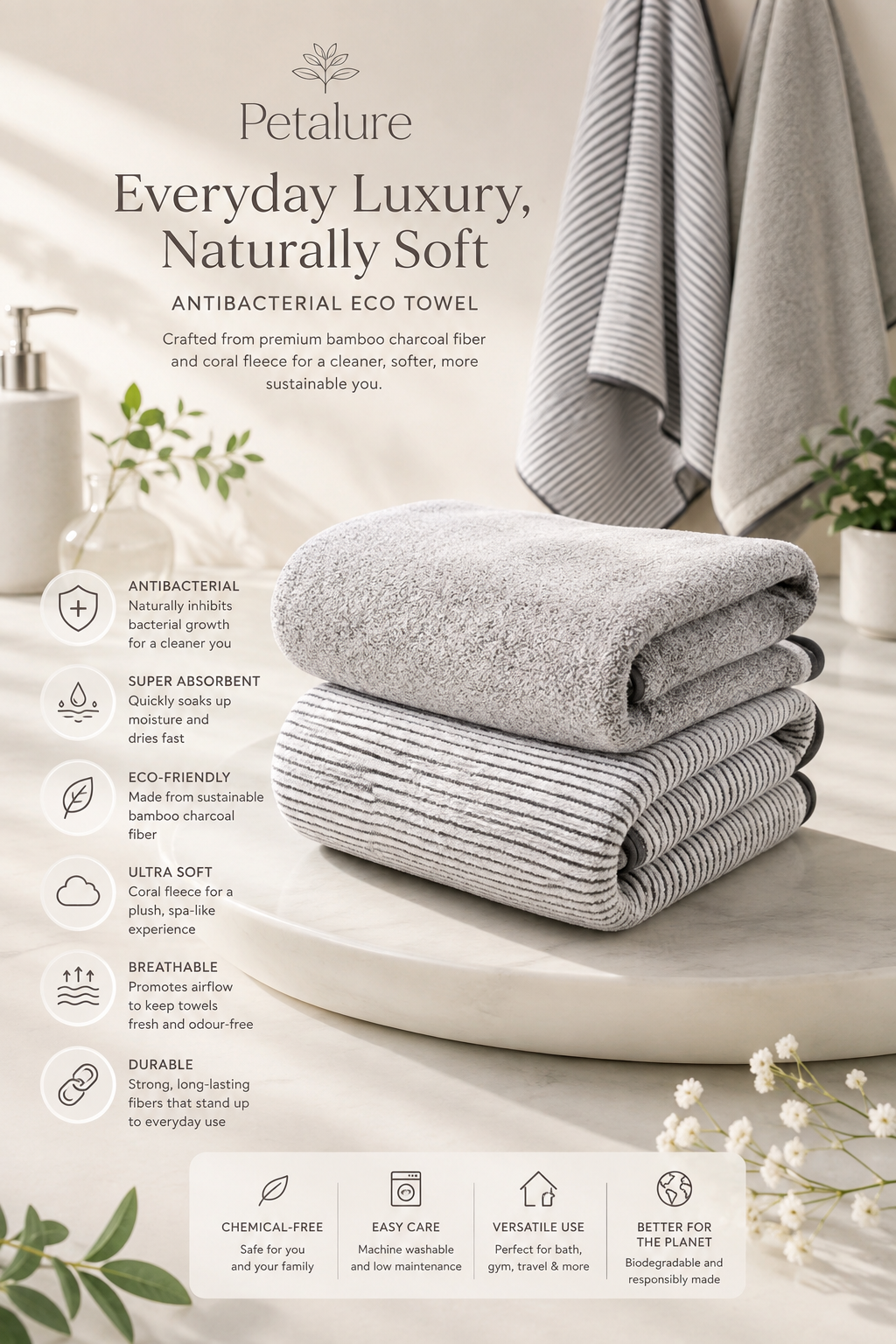 Bamboo Charcoal Luxury Spa Bath Towel